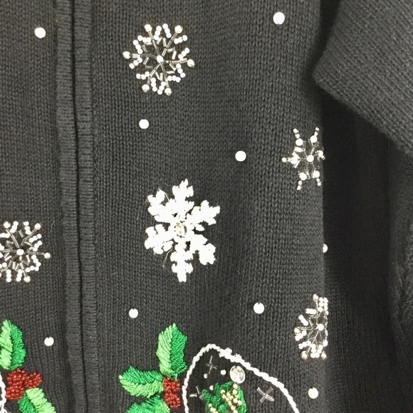 Vintage B.P. Design Beaded Snowy Christmas Snow Globe Zip Front Cardigan Size L - Picture 4 of 11